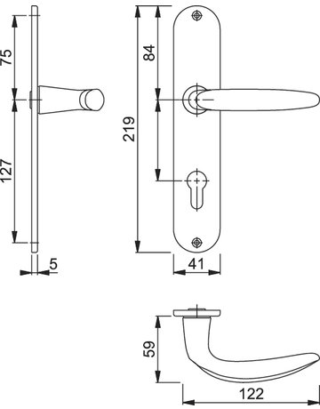 Bild HOPPE Drückergarnitur Atlanta M1530/302, Langschild, oval, Profilzylinder gelocht, Entfernung 72mm, Vierkant 8mm, Türstärke 37 - 47mm, Befestigungstechnik ohne Stütznocken, gelb, messing poliert-1