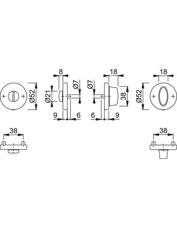 Bild HOPPE Schlüsselrosettenpaar M42KVS, außen/innen, rund, mit Stütznocken, WC Schlitzkopf, 9mm, Türstärke min. 37mm, Türstärke maximal 42mm, messing poliert-1