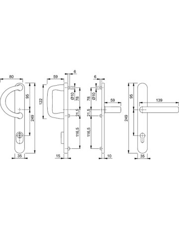 Bild HOPPE Sicherheits-Wechselgarnitur Liverpool M551G/3359ZA/3357N/1313G, Langschild oval, 15mm, ES 1, mit Zylinderabdeckung, Profilzylinder gelocht, Entfernung 92mm, Vierkant 8mm, Türstärke 67-72mm, messingfarben poliert-Resista®-1