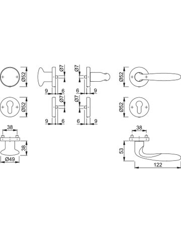 Bild HOPPE Wechselgarnitur Verona M90/42KV/42KVS/151, Rosette, Profilzylinder gelocht, Vierkant 8mm, DIN Links-Rechts, TS 37 - 42mm, Befestigungstechnik mit Stütznocken, gelb, messing poliert-1