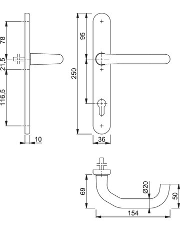 Bild HOPPE Halbgarnitur Paris RD-138GF/3357SN, Langschild, oval, Profilzylinder gelocht, Entfernung 92mm, Vierkant 9mm, Türstärke 45 - 65mm, Befestigungstechnik ohne Stütznocken, silber, naturfarben, eloxiert-1