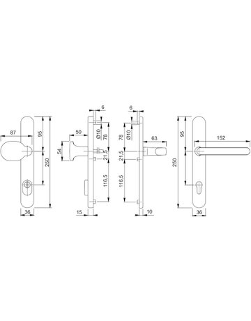 Bild HOPPE Sicherheits-Wechselgarnitur Luxembourg 86G/3359ZA/3357N/1500, Langschild oval, 15mm, ES 1, mit Zylinderabdeckung, Profilzylinder gelocht, Entfernung 92mm, Vierkant 8mm, Türstärke 67-72mm, dunkelbraun seidenglänzend beschichtet-1