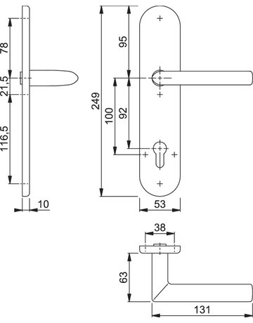 Bild HOPPE Halbgarnitur Stockholm E1140F/3310, Langschild, oval, Profilzylinder gelocht, Entfernung 92mm, Vierkant 10mm, Befestigungstechnik ohne Stütznocken, grau, edelstahl matt-1
