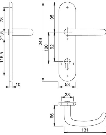 Bild HOPPE Halbgarnitur San Francisco E1301F/3310, Langschild, oval, Profilzylinder gelocht, Entfernung 92mm, Vierkant 10mm, Befestigungstechnik ohne Stütznocken, grau, edelstahl matt-1