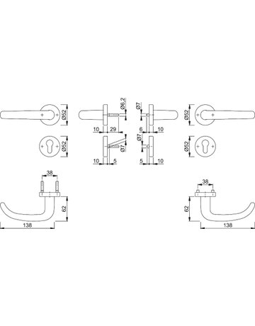 Bild HOPPE Drückergarnitur San Francisco FS-1301/42H/42HS, Rosette, Profilzylinder gelocht, Vierkant 9mm, DIN Links-Rechts, TS 65 - 45mm, Befestigungstechnik mit Stütznocken, silber, naturfarben, eloxiert-1