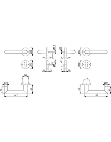 Bild HOPPE Drückergarnitur Rotterdam FS-1401/42H/42HS, Rosette, Profilzylinder gelocht, Vierkant 9mm, DIN Links-Rechts, TS 45 - 65mm, Befestigungstechnik mit Stütznocken, silber, naturfarben, eloxiert-1