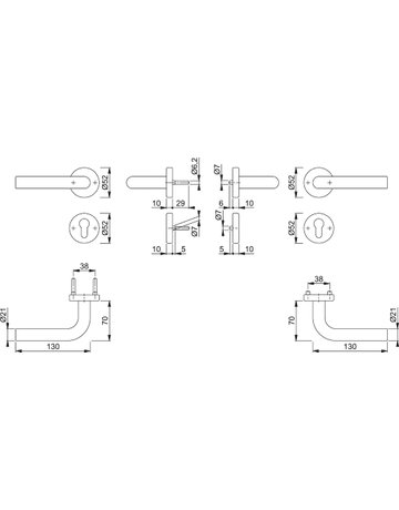 Bild HOPPE Drückergarnitur Bonn FS-150/42H/42HS, Rosette, Profilzylinder gelocht, Vierkant 9mm, DIN Links-Rechts, TS 65 - 45mm, Befestigungstechnik mit Stütznocken, silber, naturfarben, eloxiert-1