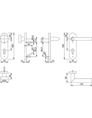 Bild HOPPE Wechselgarnitur Stockholm FS-58/353KH/1140, Kurzschild, oval, Profilzylinder gelocht, Entfernung 72mm, Vierkant 9mm, Türstärke 45 - 65mm, Befestigungstechnik mit Stütznocken, silber, naturfarben, eloxiert-1