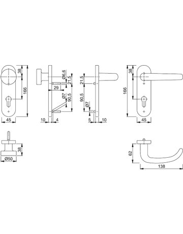 Bild HOPPE Wechselgarnitur San Francisco FS-58/353KH/1301, Kurzschild, oval, Profilzylinder gelocht, Entfernung 72mm, Vierkant 9mm, Türstärke 45 - 65mm, Befestigungstechnik mit Stütznocken, silber, naturfarben, eloxiert-1
