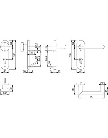 Bild HOPPE Wechselgarnitur Rotterdam FS-58/353KH/1401, Kurzschild, oval, Profilzylinder gelocht, Entfernung 72mm, Vierkant 9mm, Türstärke 45 - 65mm, Befestigungstechnik mit Stütznocken, silber, naturfarben, eloxiert-1