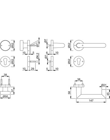 Bild HOPPE Wechselgarnitur Rotterdam FS-58/42H/42HS/1401, Rosette, Profilzylinder gelocht, Vierkant 9mm, DIN Links-Rechts, TS 45 - 65mm, Befestigungstechnik mit Stütznocken, silber, naturfarben, eloxiert-1