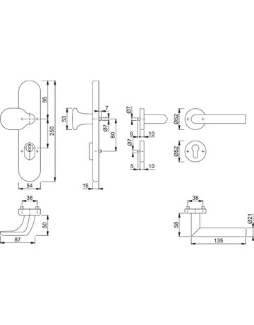 Bild HOPPE Kombi-Schutzgarnitur Amsterdam FS-86G/3332ZA/42H/42HS/1400, Langschild/Rosette, ES 1, mit Zylinderabdeckung, Profilzylinder gelocht, Entfernung 72mm, Vierkant 9mm, TS 42 - 47mm, silber, naturfarben, eloxiert, Schildstärke 15mm-1