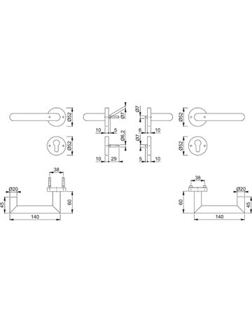Bild HOPPE Drückergarnitur Rotterdam FS-E1401/42H/42HS, Rosette, Profilzylinder gelocht, Vierkant 9mm, DIN Links-Rechts, TS 40 - 65mm, Befestigungstechnik mit Stütznocken, grau, edelstahl matt-1