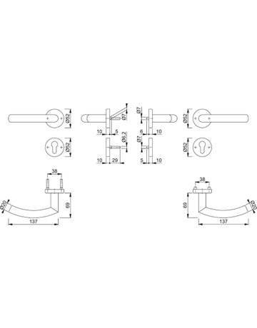 Bild HOPPE Drückergarnitur Trondheim FS-E1430/42H/42HS, Rosette, Profilzylinder gelocht, Vierkant 9mm, DIN Links-Rechts, TS 40 - 65mm, Befestigungstechnik mit Stütznocken, grau, edelstahl matt-1