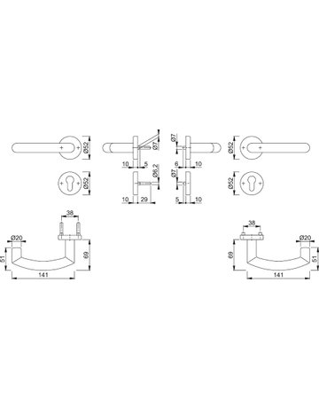 Bild HOPPE Drückergarnitur Tromsø FS-E1431/42H/42HS, Rosette, Profilzylinder gelocht, Vierkant 9mm, DIN Links-Rechts, TS 40 - 65mm, Befestigungstechnik mit Stütznocken, grau, edelstahl matt-1