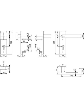 Bild HOPPE Wechselgarnitur Detroit FS-E43L/202KH/1644, Kurzschild, eckig, Profilzylinder gelocht, Entfernung 72mm, Vierkant 9mm, Türstärke 40 - 65mm, Befestigungstechnik mit Stütznocken, grau, edelstahl matt-1
