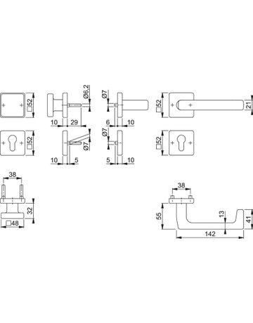Bild HOPPE Wechselgarnitur Detroit FS-E43L/52/52S/1644, Rosette, Profilzylinder gelocht, Vierkant 9mm, DIN Links-Rechts, TS 40 - 65mm, Befestigungstechnik mit Stütznocken, grau, edelstahl matt-1