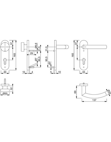 Bild HOPPE Wechselgarnitur Trondheim FS-E58/353KH/1430, Kurzschild, oval, Profilzylinder gelocht, Entfernung 72mm, Vierkant 9mm, Türstärke 40 - 65mm, Befestigungstechnik mit Stütznocken, grau, edelstahl matt-1