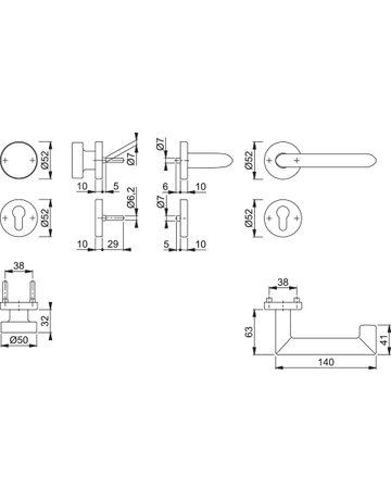 Bild HOPPE Wechselgarnitur Karlstad FS-E58/42H/42HS/1141, Rosette, Profilzylinder gelocht, Vierkant 9mm, DIN Links-Rechts, TS 40 - 65mm, Befestigungstechnik mit Stütznocken, grau, edelstahl matt-1