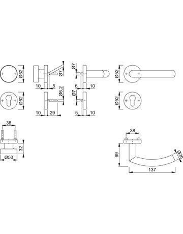 Bild HOPPE Wechselgarnitur Trondheim FS-E58/42H/42HS/1430, Rosette, Profilzylinder gelocht, Vierkant 9mm, DIN Links-Rechts, TS 40 - 65mm, Befestigungstechnik mit Stütznocken, grau, edelstahl matt-1