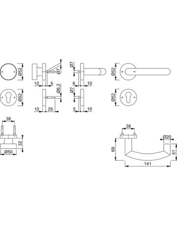 Bild HOPPE Wechselgarnitur Tromsø FS-E58/42H/42HS/1431, Rosette, Profilzylinder gelocht, Vierkant 9mm, DIN Links-Rechts, TS 40 - 65mm, Befestigungstechnik mit Stütznocken, grau, edelstahl matt-1