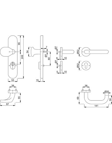 Bild HOPPE Kombi-Schutzgarnitur Paris FS-E86G/3332ZA/42H/42HS/138, Langschild/Rosette, ES 1, mit Zylinderabdeckung, Profilzylinder gelocht, Entfernung 72mm, Vierkant 9mm, TS 42 - 47mm, grau, edelstahl matt, Schildstärke 15mm-1