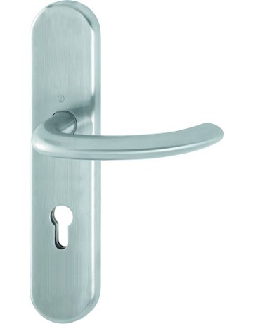Bild HOPPE Halbgarnitur Marseille E1138F/3310, Langschild, oval, Profilzylinder gelocht, Entfernung 72mm, Vierkant 8mm, Befestigungstechnik ohne Stütznocken, grau, edelstahl matt-0