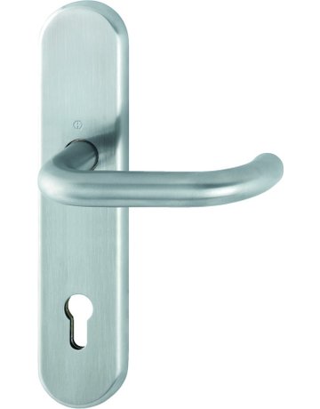 Bild HOPPE Halbgarnitur Paris E138F/3310, Langschild, oval, Profilzylinder gelocht, Entfernung 92mm, Vierkant 10mm, Befestigungstechnik ohne Stütznocken, grau, edelstahl matt-0