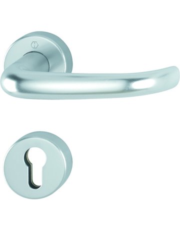 Bild HOPPE Drückergarnitur San Francisco FS-1301/42H/42HS, Rosette, Profilzylinder gelocht, Vierkant 9mm, DIN Links-Rechts, TS 65 - 45mm, Befestigungstechnik mit Stütznocken, silber, naturfarben, eloxiert-0