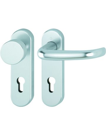 Bild HOPPE Wechselgarnitur San Francisco FS-58/353KH/1301, Kurzschild, oval, Profilzylinder gelocht, Entfernung 72mm, Vierkant 9mm, Türstärke 45 - 65mm, Befestigungstechnik mit Stütznocken, silber, naturfarben, eloxiert-0