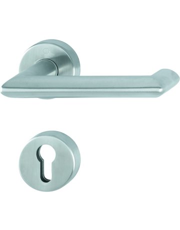 Bild HOPPE Drückergarnitur Karlstad FS-E1141/42H/42HS, Rosette, Profilzylinder gelocht, Vierkant 9mm, DIN Links-Rechts, TS 40 - 65mm, Befestigungstechnik mit Stütznocken, grau, edelstahl matt-0