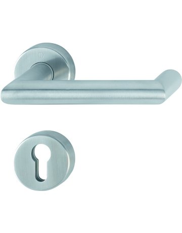 Bild HOPPE Drückergarnitur Rotterdam FS-E1401/42H/42HS, Rosette, Profilzylinder gelocht, Vierkant 9mm, DIN Links-Rechts, TS 40 - 65mm, Befestigungstechnik mit Stütznocken, grau, edelstahl matt-0