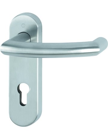 Bild HOPPE Drückergarnitur Tromsø FS-E1431/353KH, Kurzschild, oval, Profilzylinder gelocht, Entfernung 72mm, Vierkant 9mm, Türstärke 40 - 65mm, Befestigungstechnik mit Stütznocken, grau, edelstahl matt-0