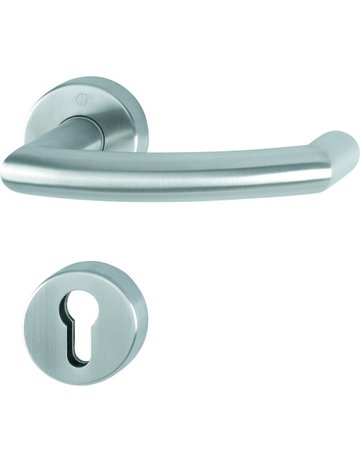 Bild HOPPE Drückergarnitur Tromsø FS-E1431/42H/42HS, Rosette, Profilzylinder gelocht, Vierkant 9mm, DIN Links-Rechts, TS 40 - 65mm, Befestigungstechnik mit Stütznocken, grau, edelstahl matt-0