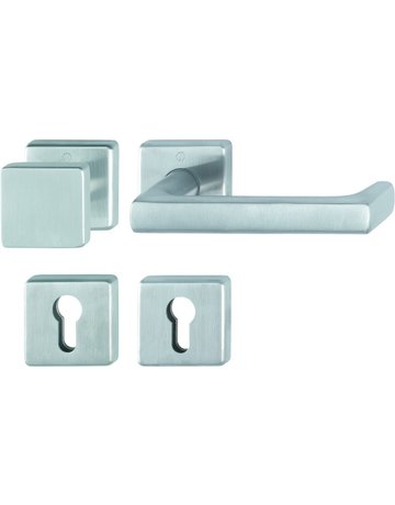 Bild HOPPE Wechselgarnitur Detroit FS-E43L/52/52S/1644, Rosette, Profilzylinder gelocht, Vierkant 9mm, DIN Links-Rechts, TS 40 - 65mm, Befestigungstechnik mit Stütznocken, grau, edelstahl matt-0