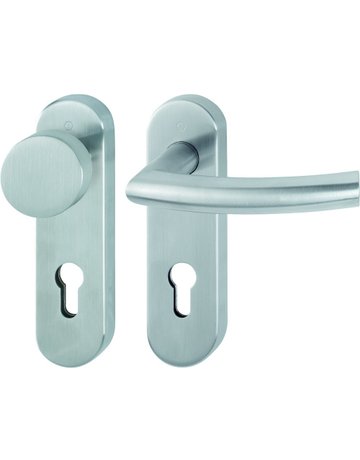 Bild HOPPE Wechselgarnitur Trondheim FS-E58/353KH/1430, Kurzschild, oval, Profilzylinder gelocht, Entfernung 72mm, Vierkant 9mm, Türstärke 40 - 65mm, Befestigungstechnik mit Stütznocken, grau, edelstahl matt-0