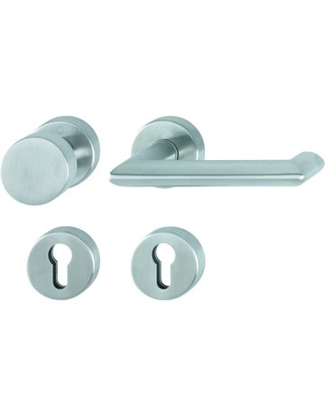 Bild HOPPE Wechselgarnitur Karlstad FS-E58/42H/42HS/1141, Rosette, Profilzylinder gelocht, Vierkant 9mm, DIN Links-Rechts, TS 40 - 65mm, Befestigungstechnik mit Stütznocken, grau, edelstahl matt-0
