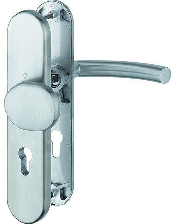 Bild HOPPE Sicherheits-Wechselgarnitur Alta E86G/3331A/3440/1433Z, Langschild oval, 12mm, ES 0, ohne Zylinderabdeckung, Profilzylinder gelocht, Entfernung 72mm, Vierkant 8mm, Türstärke 37-42mm, edelstahl matt-0