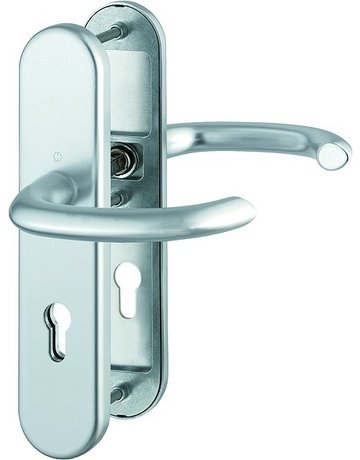 Bild HOPPE Sicherheits-Drückergarnitur Marseille FS-1138F/3331/3310, Langschild oval, 12mm, ES 1, ohne Zylinderabdeckung, Profilzylinder gelocht, Entfernung 72mm, Vierkant 9mm, Türstärke 42-47mm, naturfarben eloxiert-0