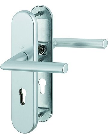 Bild HOPPE Sicherheits-Drückergarnitur Stockholm FS-1140F/3331/3310, Langschild oval, 12mm, ES 1, ohne Zylinderabdeckung, Profilzylinder gelocht, Entfernung 72mm, Vierkant 9mm, Türstärke 42-47mm, naturfarben eloxiert-0