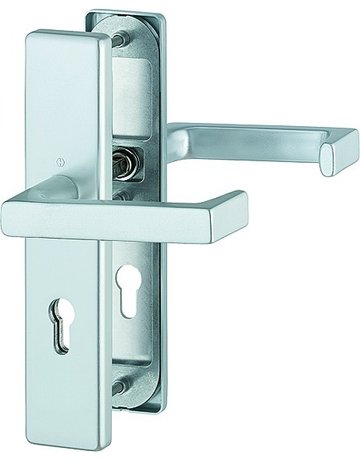 Bild HOPPE Sicherheits-Drückergarnitur Detroit FS-1644F/2221/2210, Langschild eckig, 12mm, ES 1, ohne Zylinderabdeckung, Profilzylinder gelocht, Entfernung 72mm, Vierkant 9mm, Türstärke 42-47mm, naturfarben eloxiert-0