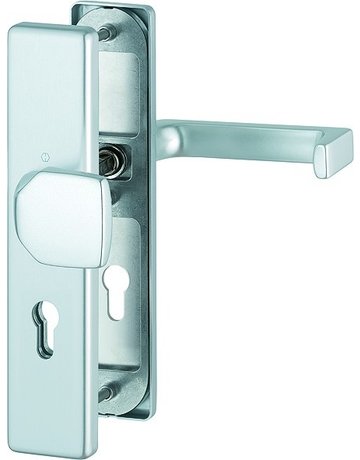 Bild HOPPE Sicherheits-Wechselgarnitur Detroit FS-61G/2221/2210/1644F, Langschild eckig, 12mm, ES 1, ohne Zylinderabdeckung, Profilzylinder gelocht, Entfernung 72mm, Vierkant 9mm, Türstärke 42-47mm, naturfarben eloxiert-0