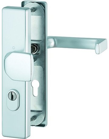 Bild HOPPE Sicherheits-Wechselgarnitur Detroit FS-61G/2222ZA/2210/1644F, Langschild eckig, 15mm, ES 1, mit Zylinderabdeckung, Profilzylinder gelocht, Entfernung 72mm, Vierkant 9mm, Türstärke 42-47mm, naturfarben eloxiert-0