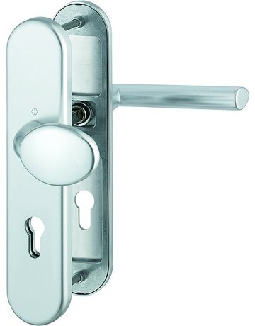Bild HOPPE Sicherheits-Wechselgarnitur Stockholm FS-76G/3331/3310/1140F, Langschild oval, 12mm, ES 1, ohne Zylinderabdeckung, Profilzylinder gelocht, Entfernung 72mm, Vierkant 9mm, Türstärke 42-47mm, naturfarben eloxiert-0