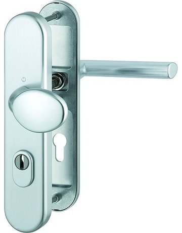 Bild HOPPE Sicherheits-Wechselgarnitur Stockholm FS-76G/3332ZA/3310/1140F, Langschild oval, 15mm, ES 1, mit Zylinderabdeckung, Profilzylinder gelocht, Entfernung 72mm, Vierkant 9mm, Türstärke 42-47mm, naturfarben eloxiert-0