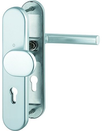 Bild HOPPE Sicherheits-Wechselgarnitur Amsterdam FS-86G/3331/3310/1400F, Langschild oval, 12mm, ES 1, ohne Zylinderabdeckung, Profilzylinder gelocht, Entfernung 72mm, Vierkant 9mm, Türstärke 42-47mm, naturfarben eloxiert-0