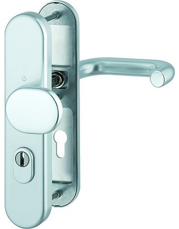 Bild HOPPE Sicherheits-Wechselgarnitur Paris FS-86G/3332ZA/3310/138F, Langschild oval, 15mm, ES 1, mit Zylinderabdeckung, Profilzylinder gelocht, Entfernung 72mm, Vierkant 9mm, Türstärke 42-47mm, naturfarben eloxiert-0