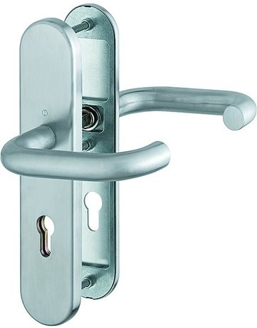 Bild HOPPE Sicherheits-Drückergarnitur Paris FS-E138F/3331/3310, Langschild oval, 12mm, ES 1, ohne Zylinderabdeckung, Profilzylinder gelocht, Entfernung 72mm, Vierkant 9mm, Türstärke 42-47mm, edelstahl matt-0