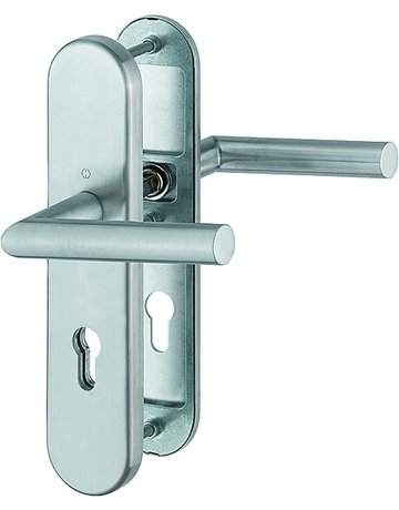 Bild HOPPE Sicherheits-Drückergarnitur Amsterdam FS-E1400F/3331/3310, Langschild oval, 12mm, ES 1, ohne Zylinderabdeckung, Profilzylinder gelocht, Entfernung 72mm, Vierkant 9mm, Türstärke 42-47mm, edelstahl matt-0