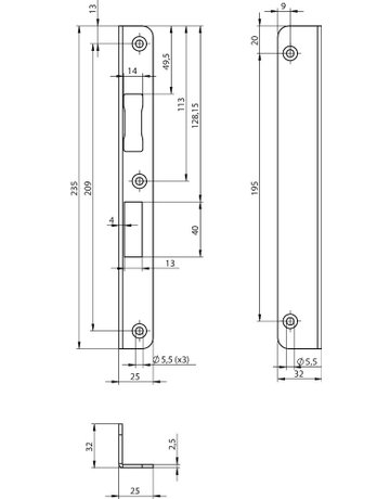 Bild Winkelschließblech N6000 DL,25x235x32 rd,matt gebürstet - effeff-1